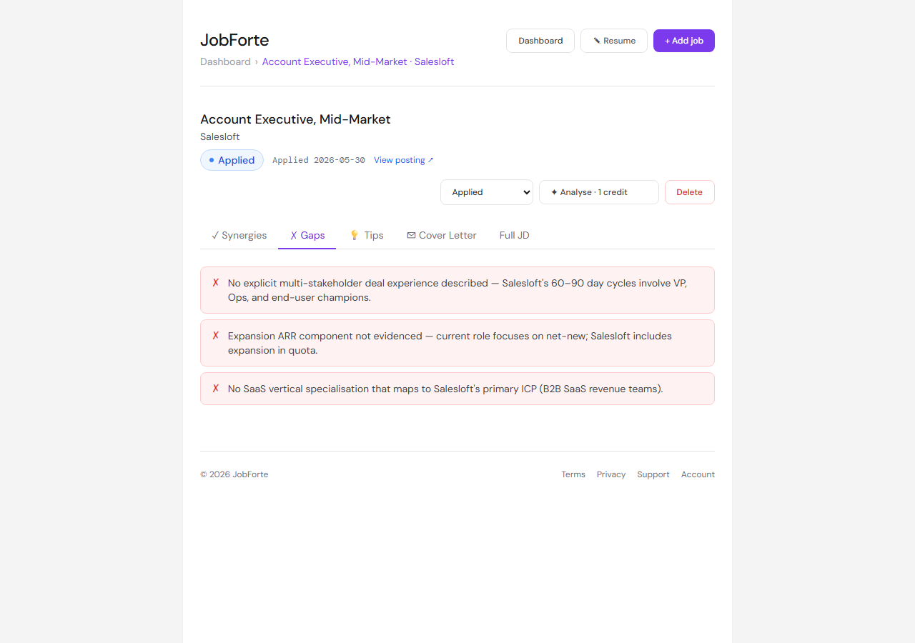 AI resume gaps for an account executive role