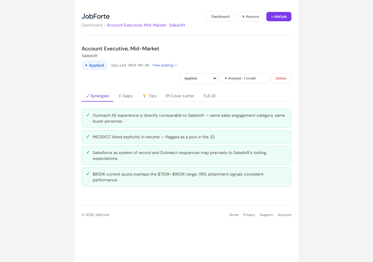AI resume synergies for an account executive role