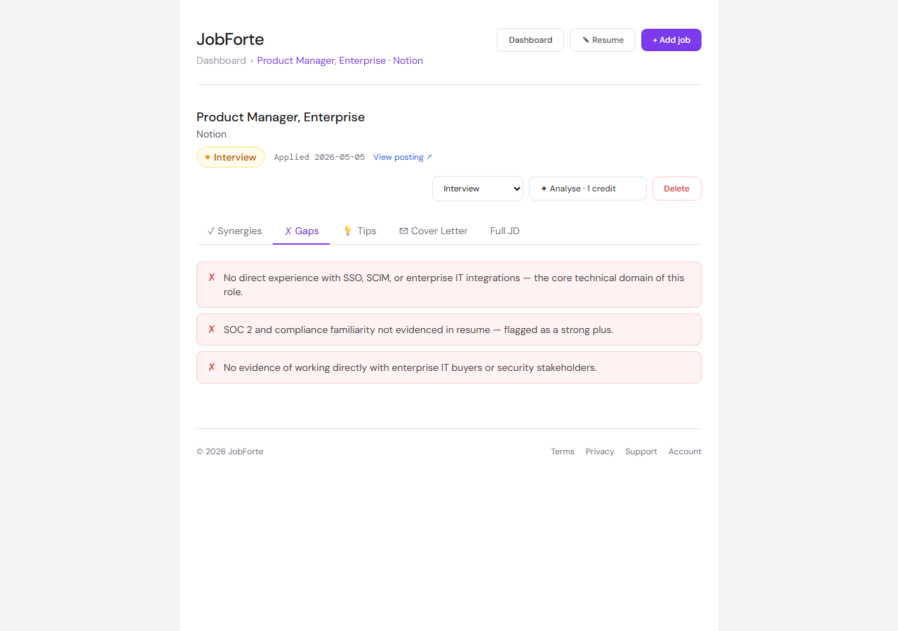 AI resume gaps for a product manager role