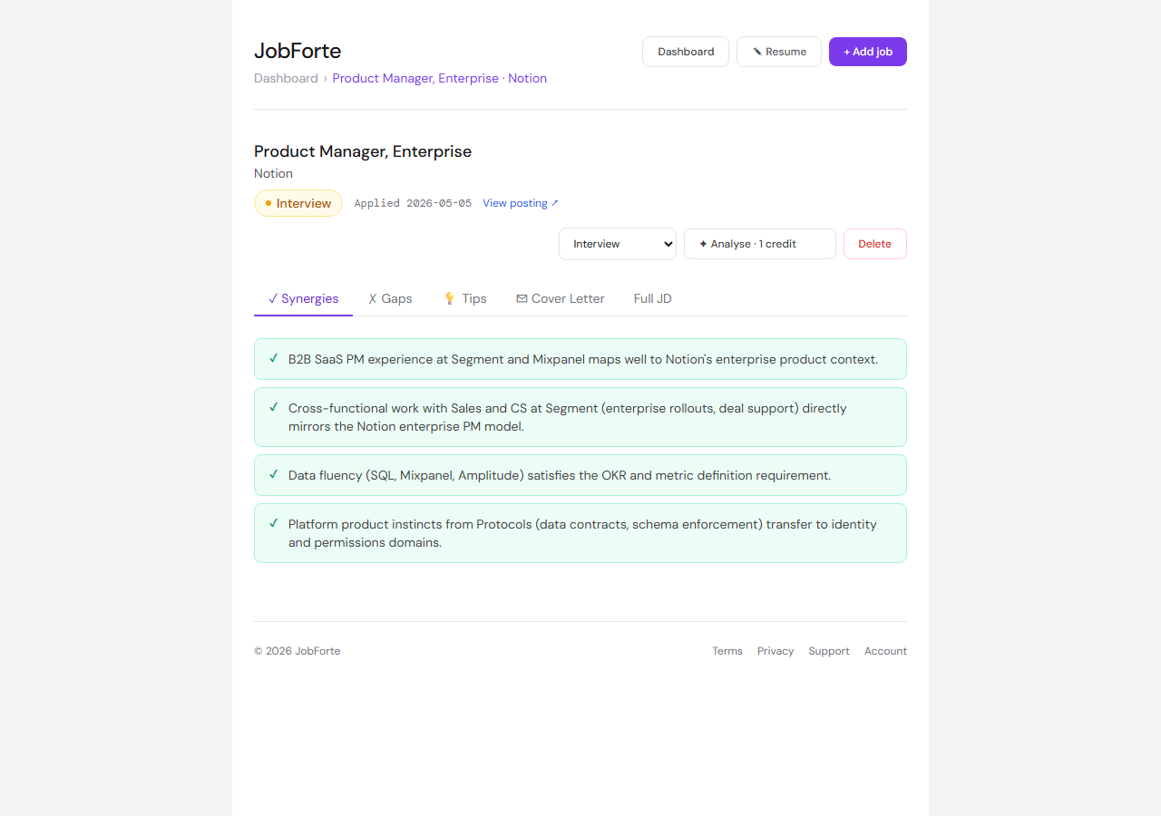 AI resume synergies for a product manager role
