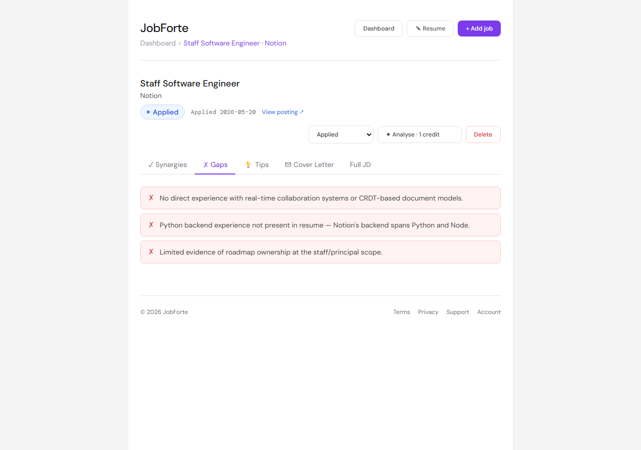 AI resume gaps for a software engineer role