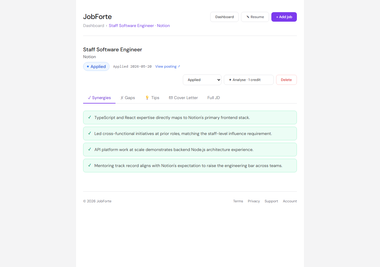 AI resume synergies for a software engineer role